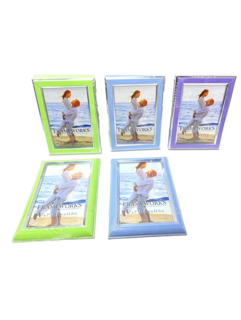 Photo Frame Set Green, Blue, Purple, 5 Frames Set Kids Room Colourful New Decor